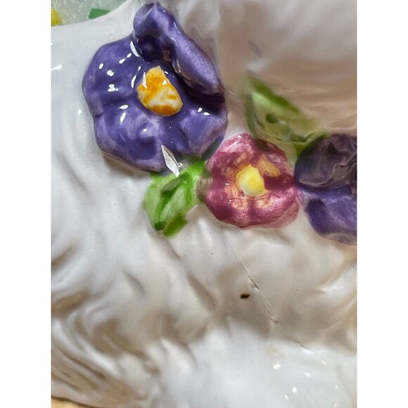 Vintage Ceramic Rabbit Bunny Egg Basket with Sugared Eggs - Picture 3 of 3